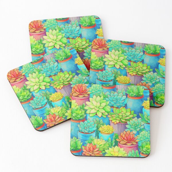 Item preview, Succulent Garden In Aqua-Blue Pots Fantasy Art  designed and sold by DEC02.