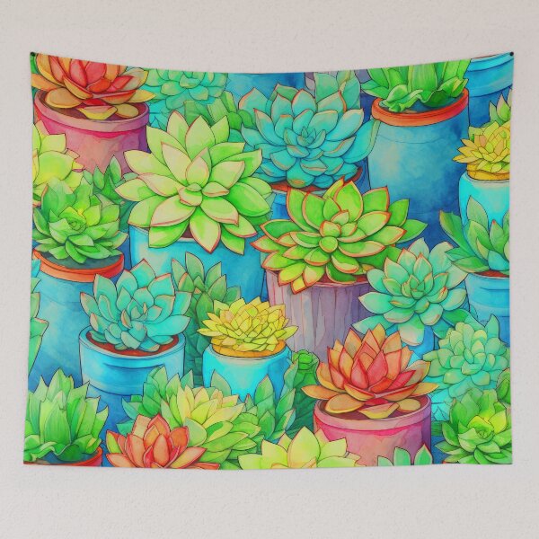 Item preview, Succulent Garden In Aqua-Blue Pots Fantasy Art designed and sold by DEC02.
