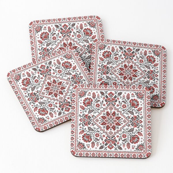 Item preview, Traditional Ukrainian Embroidery Geometric Star and Red Peonies Pattern designed and sold by BrainCurves.