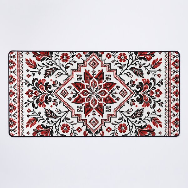 Item preview, Traditional Ukrainian Embroidery Geometric Star and Red Peonies Pattern designed and sold by BrainCurves.