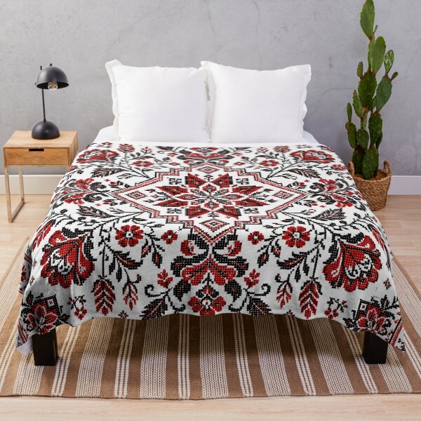Item preview, Traditional Ukrainian Embroidery Geometric Star and Red Peonies Pattern designed and sold by BrainCurves.