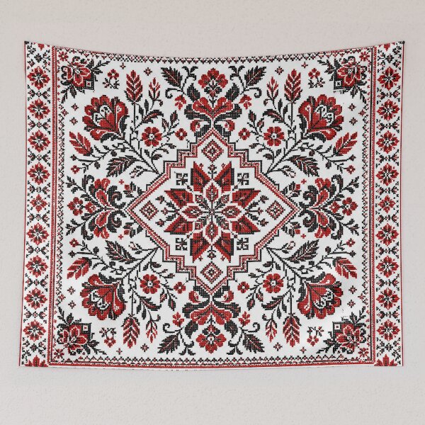 Item preview, Traditional Ukrainian Embroidery Geometric Star and Red Peonies Pattern designed and sold by BrainCurves.