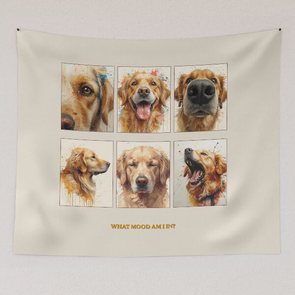 Item preview, What Mood Am I In Golden Retriever Splash Art Print | 6 Moods Expressive Dog Portrait | Funny Dog Lover Gift designed and sold by Panom Suavichien.