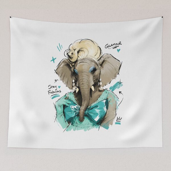 Item preview, Stay Fabulous Glamour Elephant with Pearls – Hand-Drawn Diva Art designed and sold by RamyGallery.