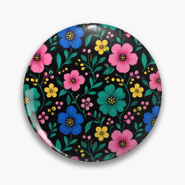 Item preview, Colorful Folk Floral Pattern on Black Background designed and sold by Aureva Arts Shop.