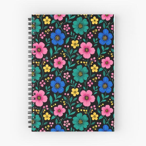 Item preview, Colorful Folk Floral Pattern on Black Background designed and sold by Aureva Arts Shop.