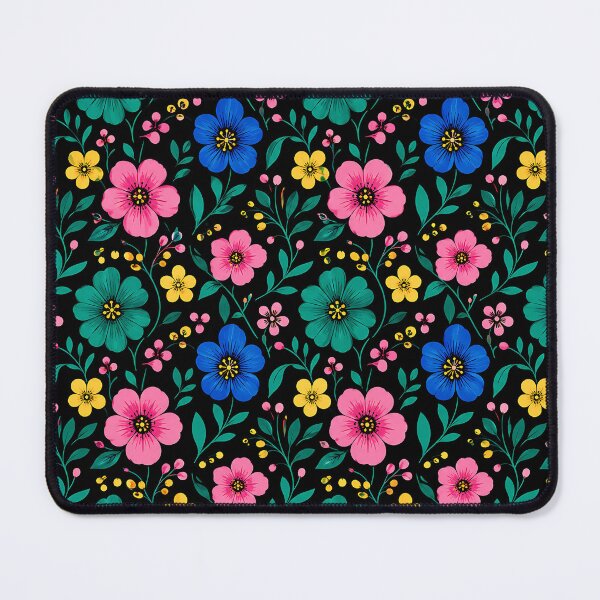 Item preview, Colorful Folk Floral Pattern on Black Background designed and sold by Aureva Arts Shop.