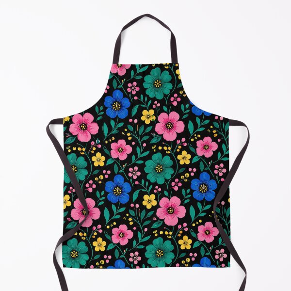 Item preview, Colorful Folk Floral Pattern on Black Background designed and sold by Aureva Arts Shop.