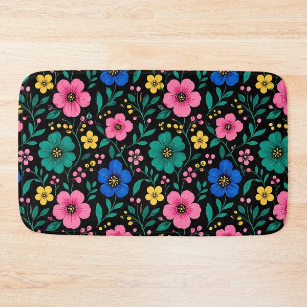 Item preview, Colorful Folk Floral Pattern on Black Background designed and sold by Aureva Arts Shop.
