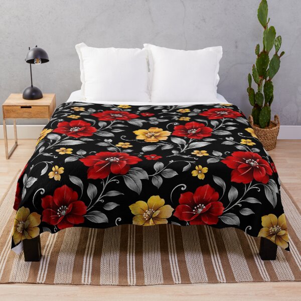 Item preview, Dark Floral Pattern Red Gold Black Botanical designed and sold by Aureva Arts Shop.