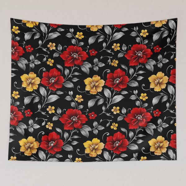 Item preview, Dark Floral Pattern Red Gold Black Botanical designed and sold by Aureva Arts Shop.