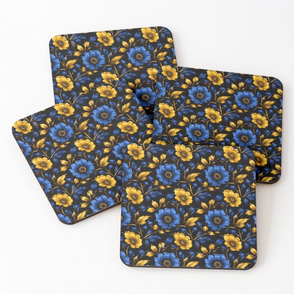 Item preview, Dark Blue Gold Floral Seamless Botanical Pattern Art designed and sold by Aureva Arts Shop.