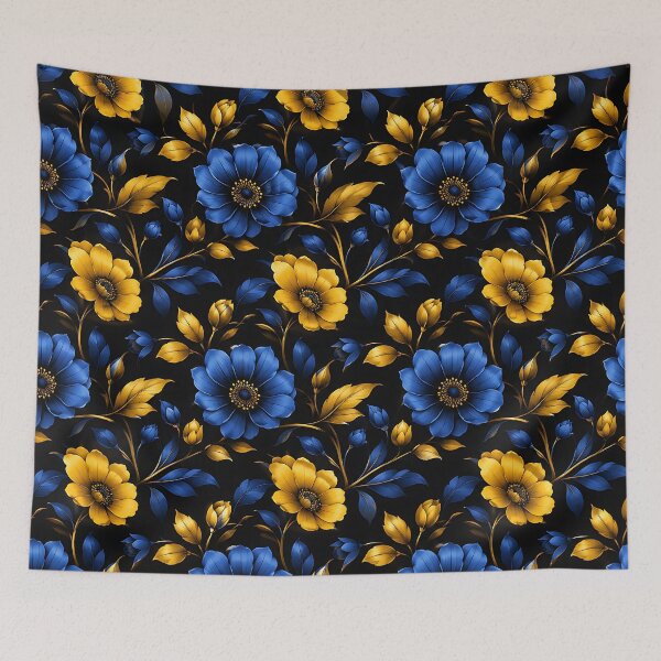 Item preview, Dark Blue Gold Floral Seamless Botanical Pattern Art designed and sold by Aureva Arts Shop.