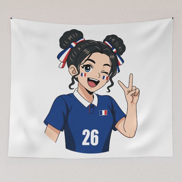 Item preview, Cute France Supporter Double Bun Anime Girl designed and sold by Anne97s.