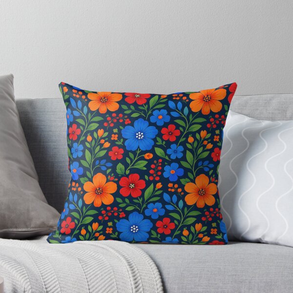 Item preview, Bold Folk Art Floral Seamless Pattern Dark Navy designed and sold by Aureva Arts Shop.
