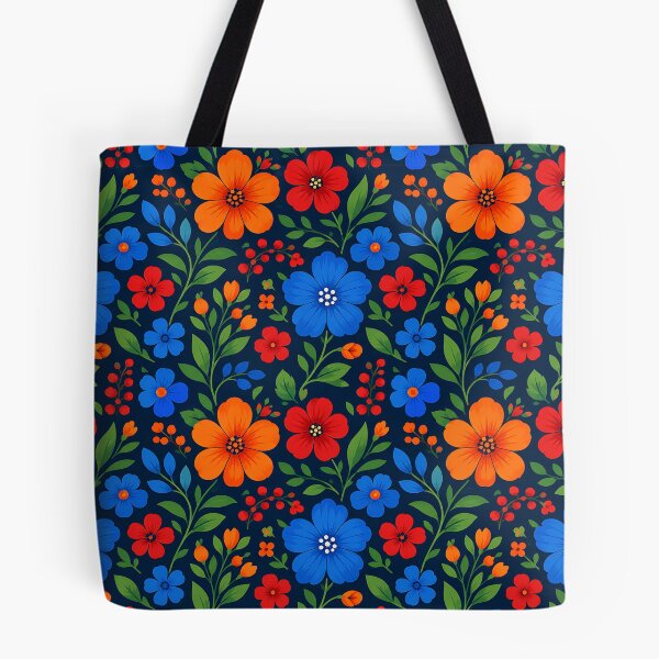 Item preview, Bold Folk Art Floral Seamless Pattern Dark Navy designed and sold by Aureva Arts Shop.