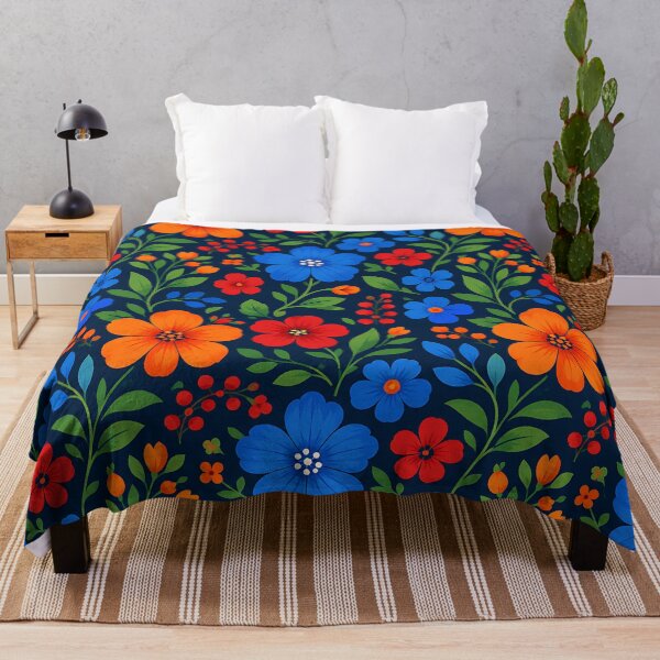 Item preview, Bold Folk Art Floral Seamless Pattern Dark Navy designed and sold by Aureva Arts Shop.