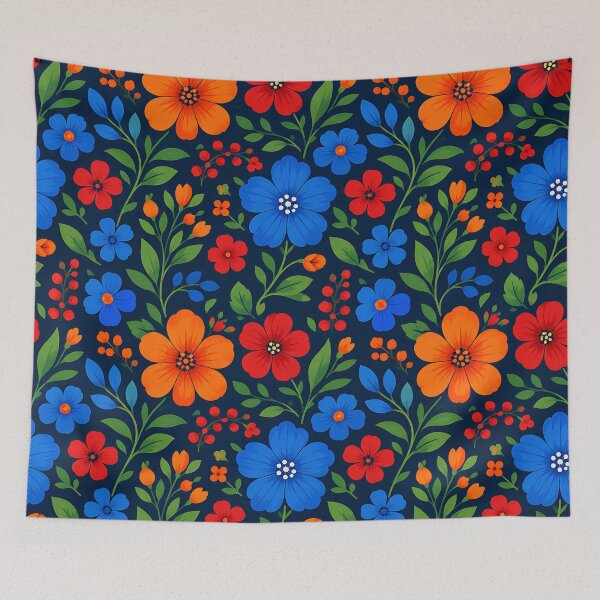 Item preview, Bold Folk Art Floral Seamless Pattern Dark Navy designed and sold by Aureva Arts Shop.
