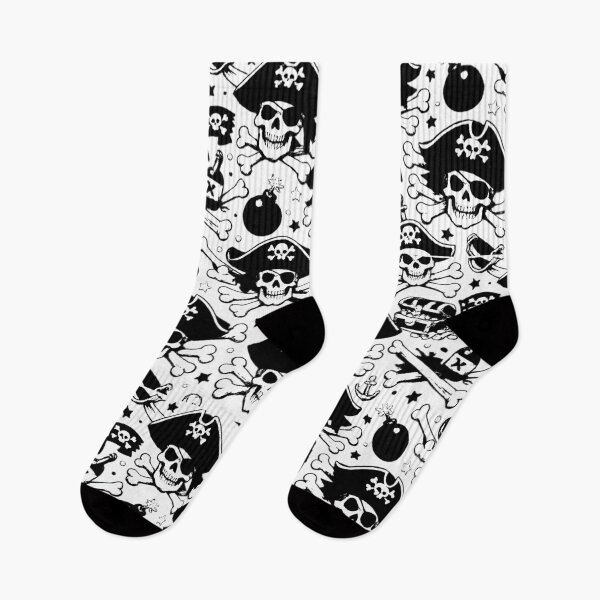 Item preview, Jolly Roger graphic pattern: pirate skulls (black and white ver) designed and sold by Moonshroomarts.