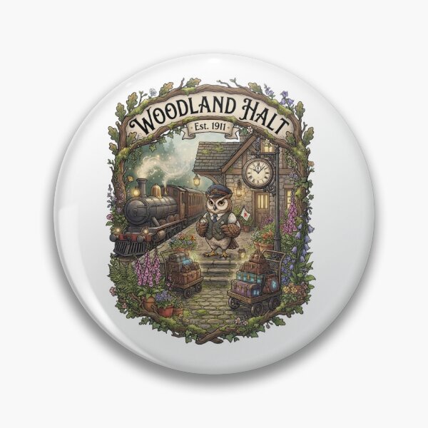Item preview, Woodland Halt | Cozy Owl Train Station | Whimsical Forest Railway Fantasy Art designed and sold by MrDev.