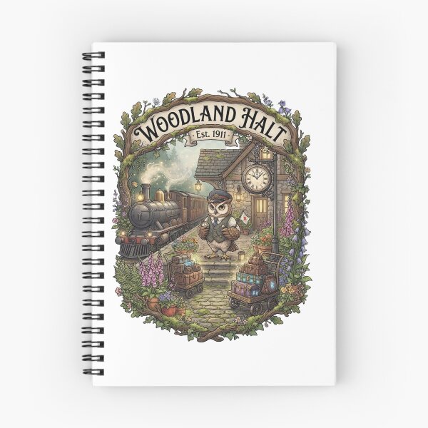 Item preview, Woodland Halt | Cozy Owl Train Station | Whimsical Forest Railway Fantasy Art designed and sold by MrDev.