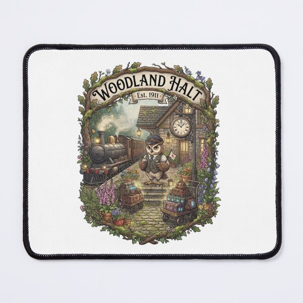 Item preview, Woodland Halt | Cozy Owl Train Station | Whimsical Forest Railway Fantasy Art designed and sold by MrDev.