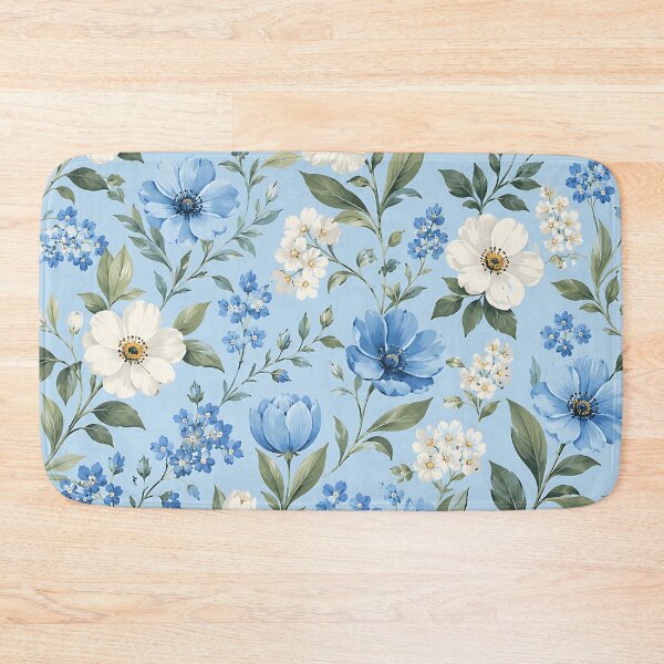 Item preview, Soft Watercolor Blue White Botanical Floral Pattern designed and sold by Aureva Arts Shop.