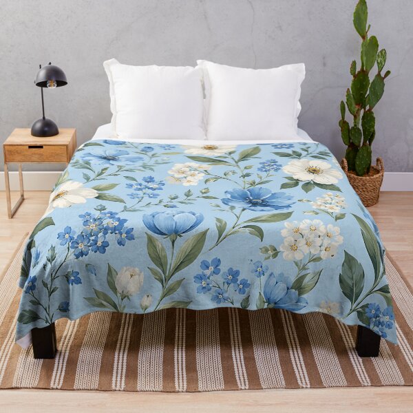Item preview, Soft Watercolor Blue White Botanical Floral Pattern designed and sold by Aureva Arts Shop.