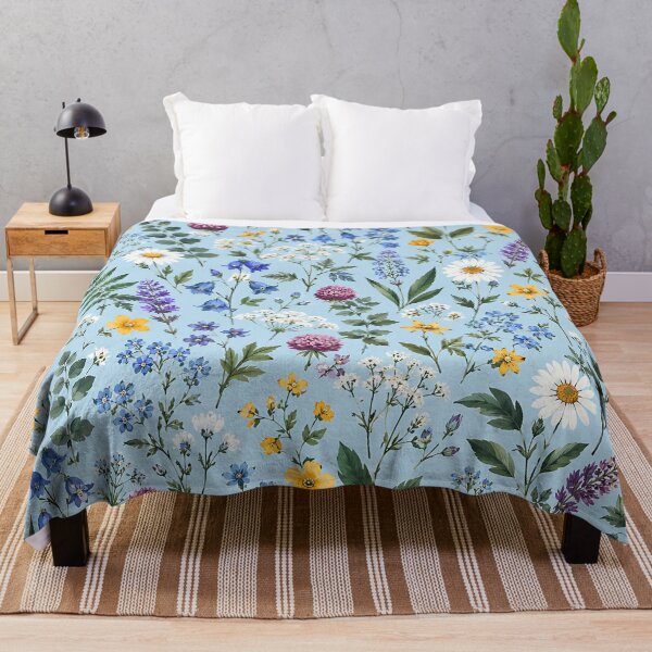 Item preview, Watercolor Wildflower Meadow Botanical Pattern Sky Blue designed and sold by Aureva Arts Shop.