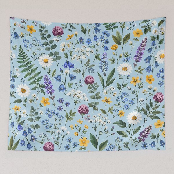 Item preview, Watercolor Wildflower Meadow Botanical Pattern Sky Blue designed and sold by Aureva Arts Shop.