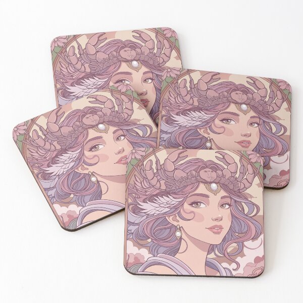 Item preview, Cancer Zodiac Goddess Art | Cancer Energy Celestial Astrology Illustration | Pastel Anime Fantasy Girl | Crab Zodiac Sign | Art Nouveau Horoscope Wall Art | Cancer Birthday Gift designed and sold by RSDigitalPrintDesign.