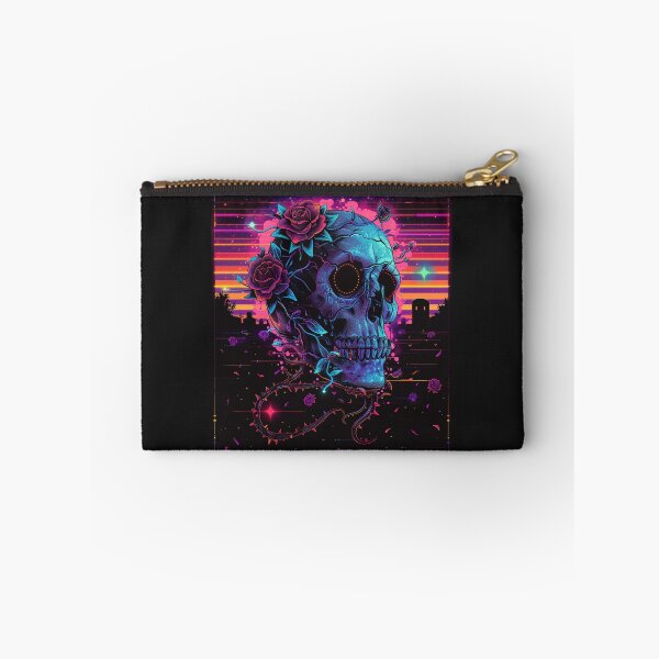 Item preview, skull blooming in neon roses designed and sold by RetroWaveArtCo.