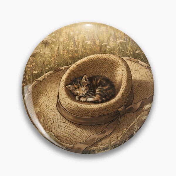 Item preview,  Tiny Kitten Resting on a Giant Straw Hat in a Field Miniature Illustration designed and sold by DuckOddity.