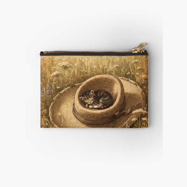 Item preview,  Tiny Kitten Resting on a Giant Straw Hat in a Field Miniature Illustration designed and sold by DuckOddity.
