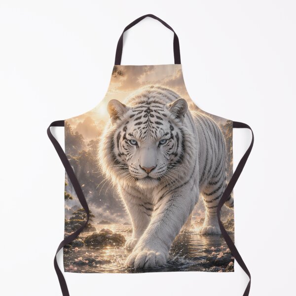 Item preview, Majestic White Tiger Walking Through Sacred Waterfalls | Fantasy Wildlife Digital Art designed and sold by ManJiangHong.