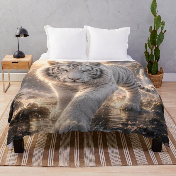Item preview, Majestic White Tiger Walking Through Sacred Waterfalls | Fantasy Wildlife Digital Art designed and sold by ManJiangHong.