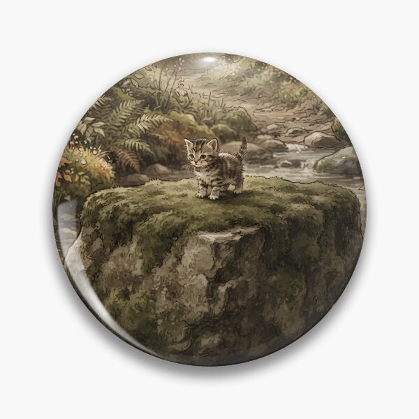 Item preview, Tiny Kitten on a Giant Mossy River Stone Miniature Illustration designed and sold by DuckOddity.