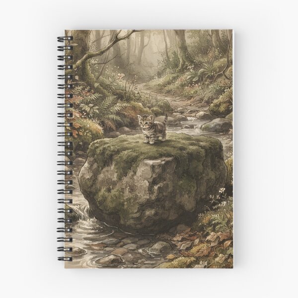 Item preview, Tiny Kitten on a Giant Mossy River Stone Miniature Illustration designed and sold by DuckOddity.
