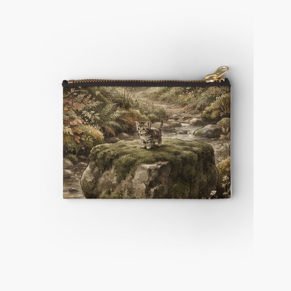 Item preview, Tiny Kitten on a Giant Mossy River Stone Miniature Illustration designed and sold by DuckOddity.