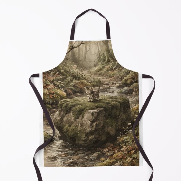 Item preview, Tiny Kitten on a Giant Mossy River Stone Miniature Illustration designed and sold by DuckOddity.