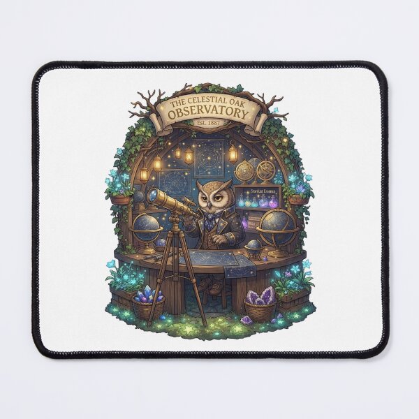 Item preview, The Celestial Oak Observatory | Wise Owl Astronomer | Whimsical Astronomy Fantasy Art designed and sold by MrDev.