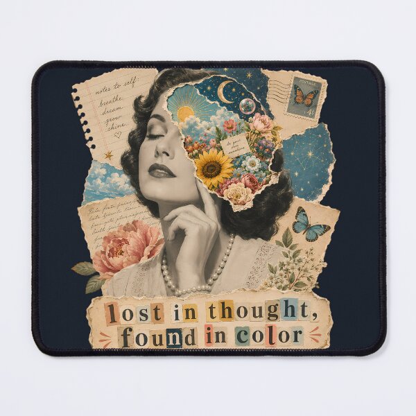 Item preview, Lost In Thought Found In Color Vintage Collage Dreamer Floral designed and sold by VIVID COLORS CLUB.