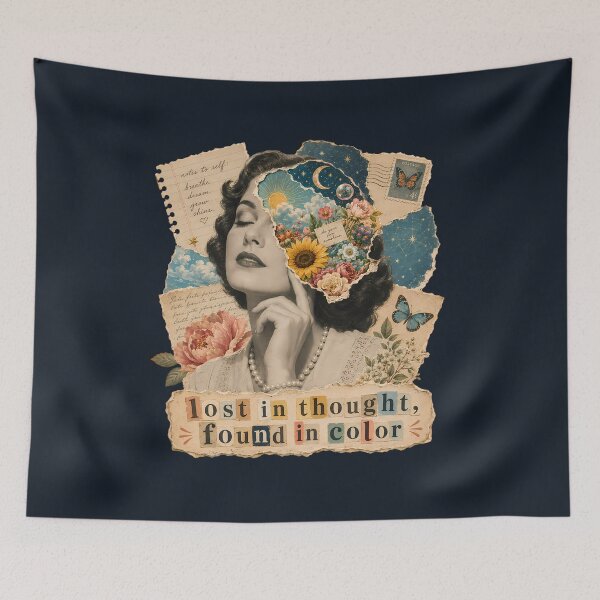 Item preview, Lost In Thought Found In Color Vintage Collage Dreamer Floral designed and sold by VIVID COLORS CLUB.