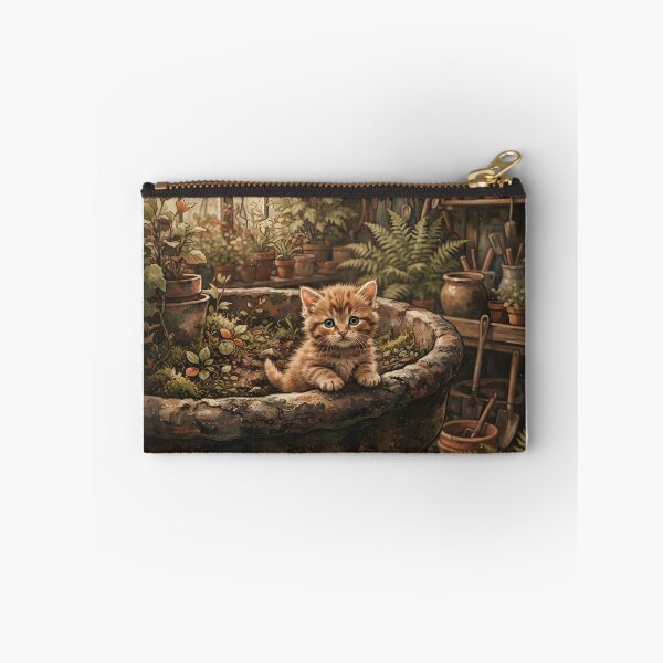 Item preview, Tiny Kitten Peeking from a Giant Ceramic Flower Pot Miniature Illustration designed and sold by DuckOddity.