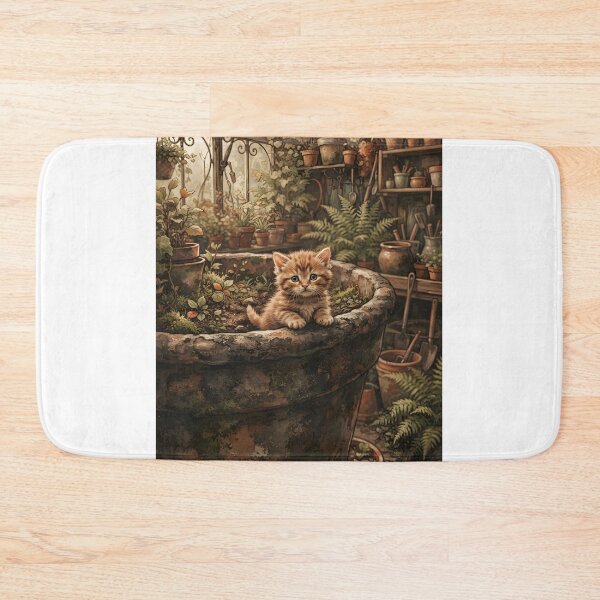 Item preview, Tiny Kitten Peeking from a Giant Ceramic Flower Pot Miniature Illustration designed and sold by DuckOddity.