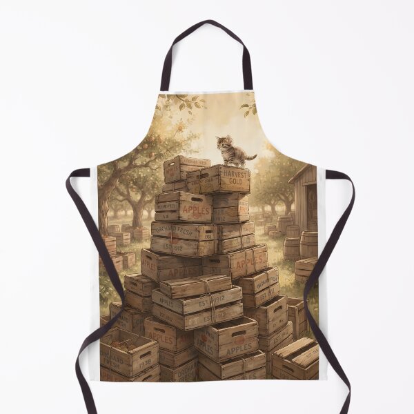 Item preview, Tiny Kitten Climbing Giant Vintage Wooden Orchard Crates Miniature Illustration designed and sold by DuckOddity.