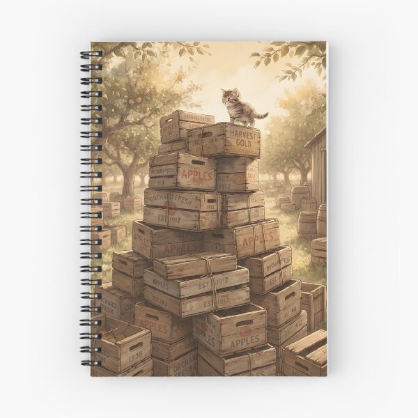 Item preview, Tiny Kitten Climbing Giant Vintage Wooden Orchard Crates Miniature Illustration designed and sold by DuckOddity.