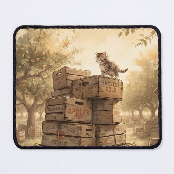 Item preview, Tiny Kitten Climbing Giant Vintage Wooden Orchard Crates Miniature Illustration designed and sold by DuckOddity.