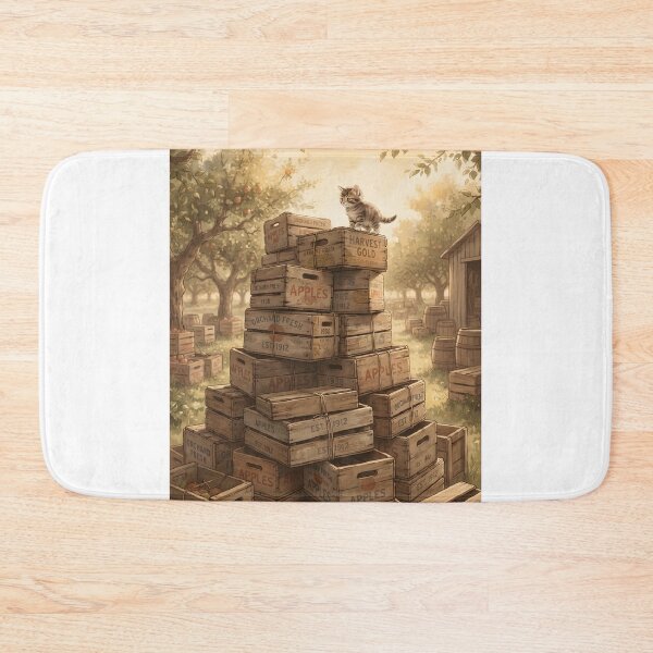 Item preview, Tiny Kitten Climbing Giant Vintage Wooden Orchard Crates Miniature Illustration designed and sold by DuckOddity.