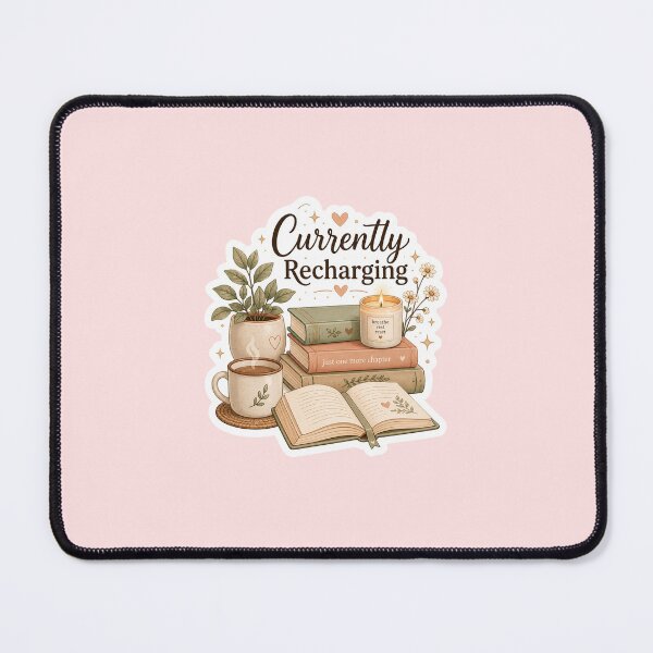 Item preview, Currently Recharging | Cozy Book Lover Self Care Aesthetic Sticker | Reading & Coffee Illustration designed and sold by MUSA'S.